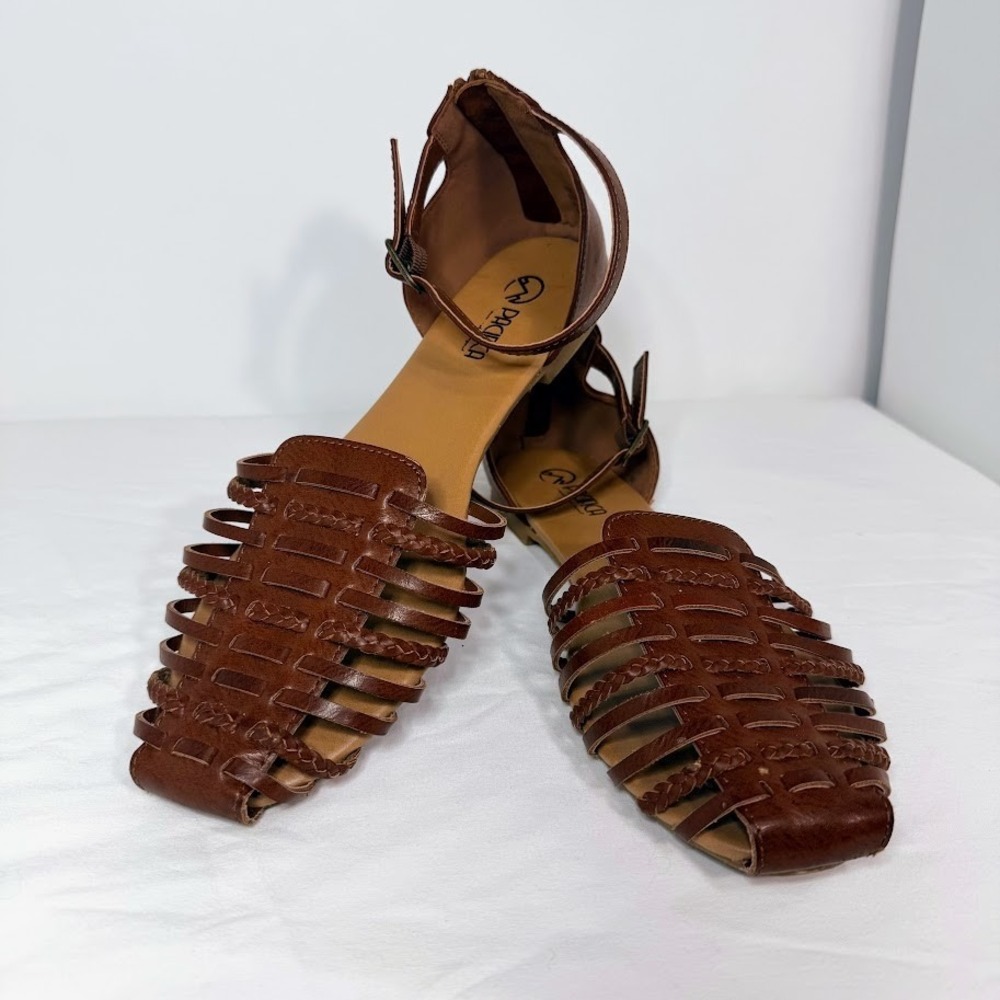 Pacifica Brown Braided Huarache Ankle-Strap Sandals